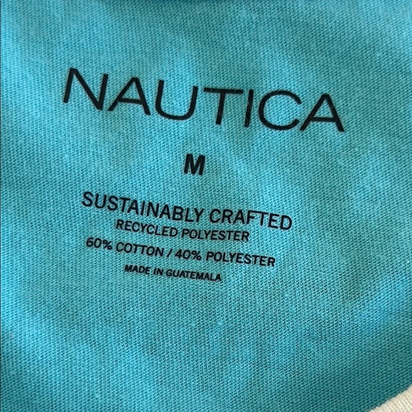 Nautica Sz Medium Blue Crew Neck T-Shirt with White Embroidered Letters - Picture 3 of 7
